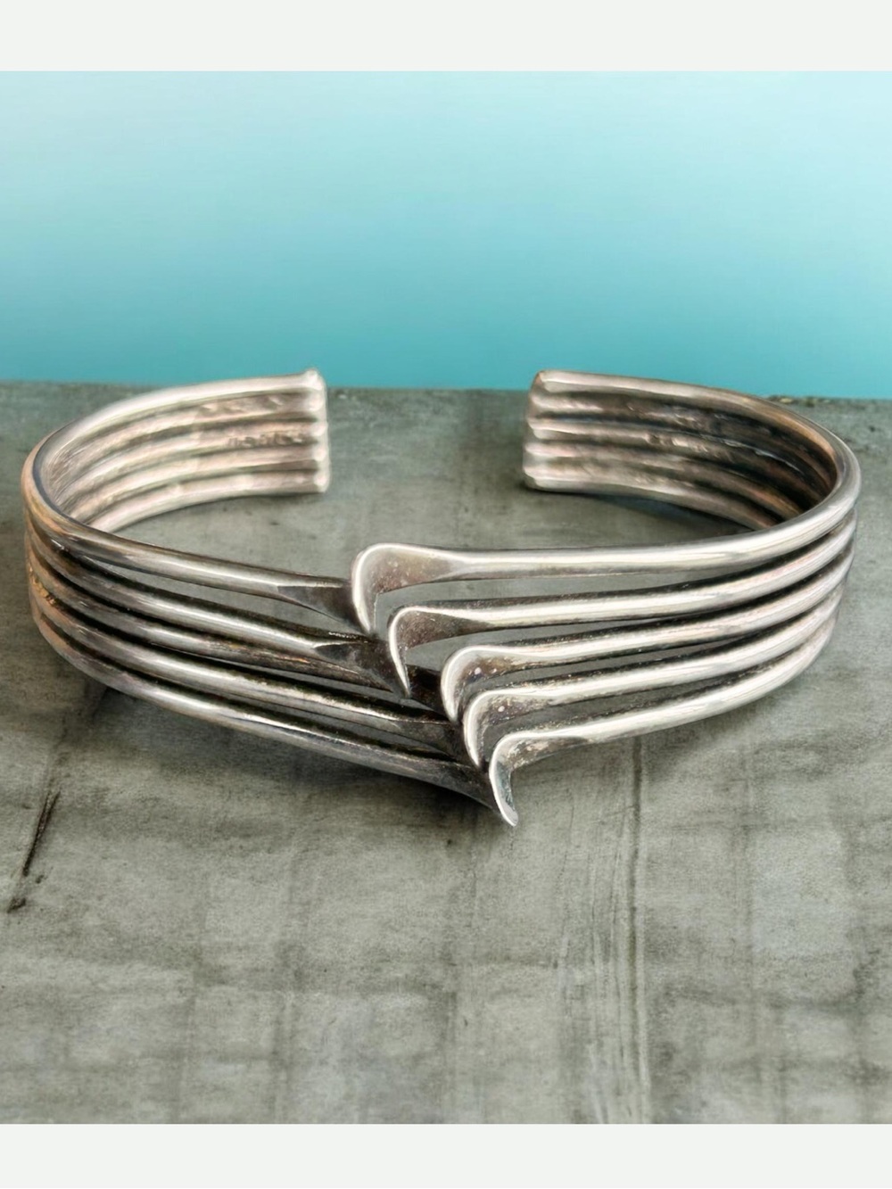 Vintage Circa 1970’s Taxco Modernist Sterling Silver Cuff Bracelet